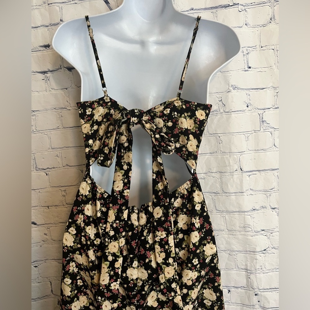 NWT forever 21 black midi floral dress tie back adjustable straps Small - Picture 5 of 7